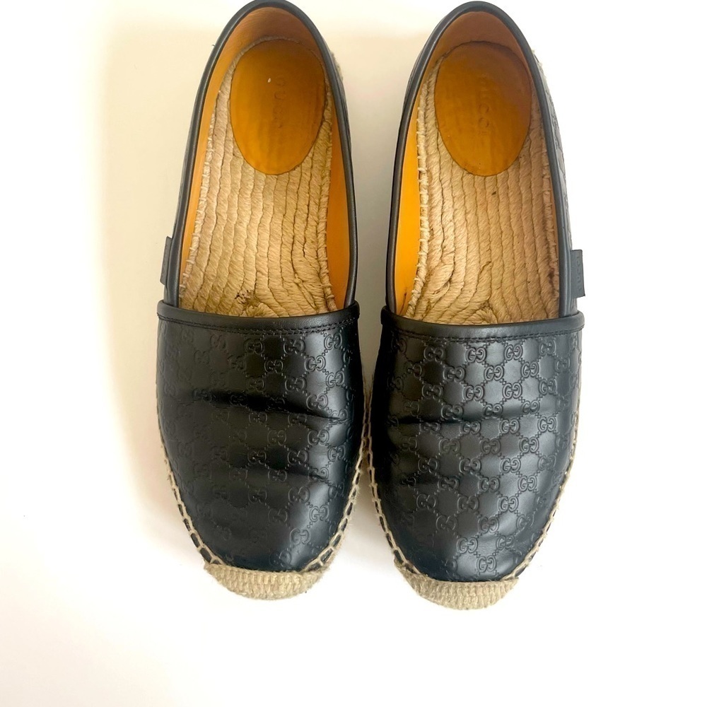 GUCCI Black Microguccissima Leather Slip On Espadrille Flats EU 38 - Picture 2 of 10